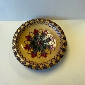 Vintage Polish folk art hand-carved wooden decorative wall hanging plate